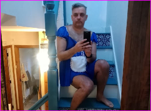 Mincing sissy Oliver exposed in a totally tragic maid uniform