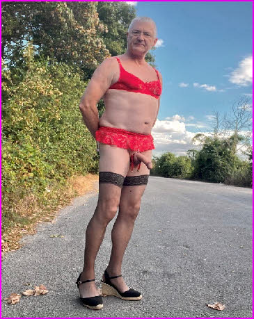 Dogging sissy Drew in lingerie by the side of a road near Norwich