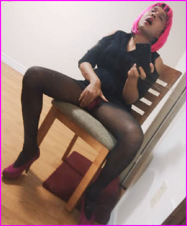 Mincing sissy husband Sophia strokes his clit while dressed as a girl