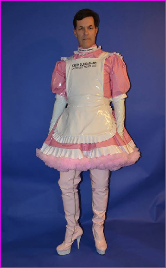 Californa faggot Keith Suileabhain exposed in pink latex maid uniform