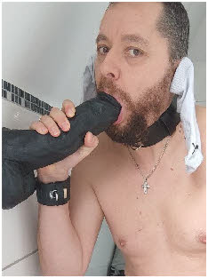 Gay Greek faggot Dimitrios fellates a huge black dildo