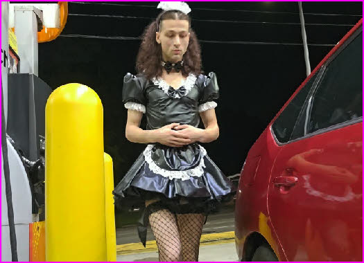 Gas station public humiliation for sissy maid Jane from Asheville