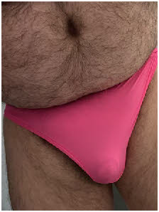 Closet fag's cock visible through tight pink panties