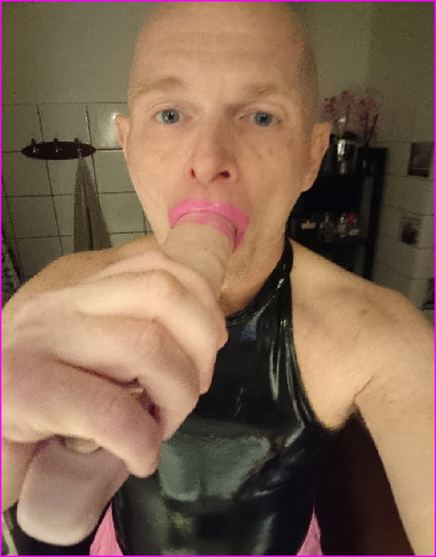 Kinky sissy sex slave Nico leaves pink lipstick traces on his huge vibrator