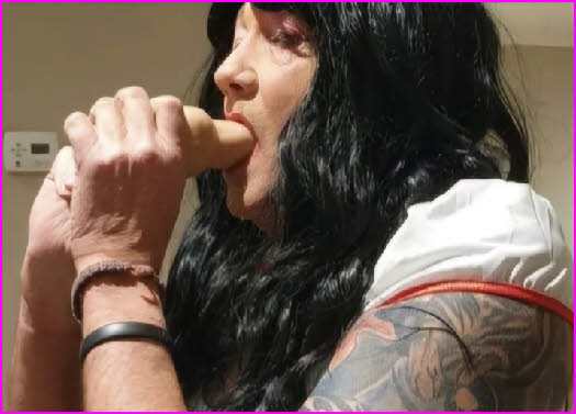Shamed sissy fag Kevin swallows a dildo with his blowjob lips