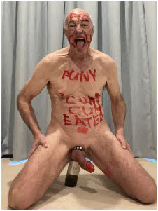 Naked exhibitionist Rob Venuta with 'puny cunt' scrawled on his flesh in lipstick