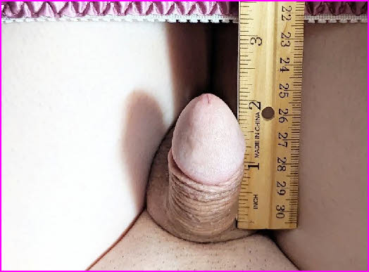 Sissy Beverly's tiny cock measuring up at less than two inches