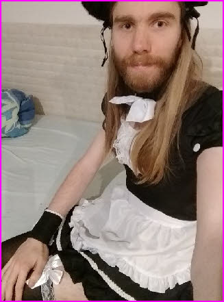 Humiliated sissy maid Emily exposed in French maid uniforn