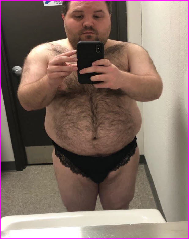 Sissy loser Mark stripped down to a pair of black lacy knickers