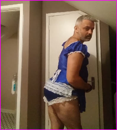 Sissy husband Oliver humiliates himself in frilly blue lingerie