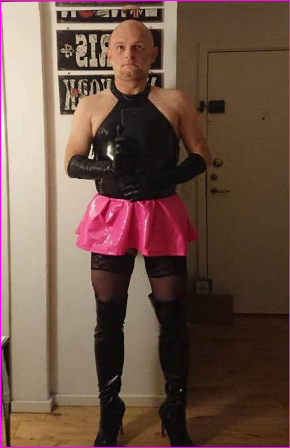 Shamed sissy loser Nico exposed in a tragic pink latex miniskirt