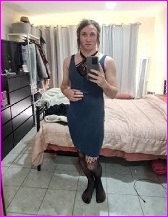 Closet transvestite Cassie exposed in blue dress Closet transvestite Cassie exposed in blue dress