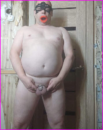 Tiny-cocked sissy loser Olga wearing see-through clit cage