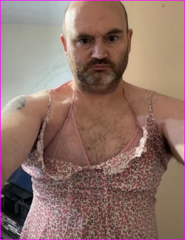 Sissy Gina exposed with no wig and in desperate need of a shave Sissy Gina exposed with no wig and in desperate need of a shave