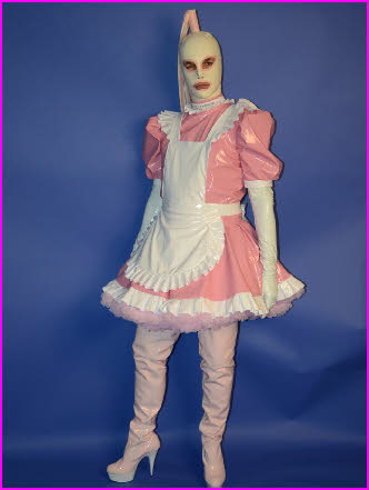 Sissy maid Keith dressed from head-to-toe in pink latex