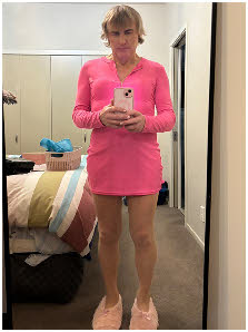 Mincing fag Murray Chapman in gay pink outfit