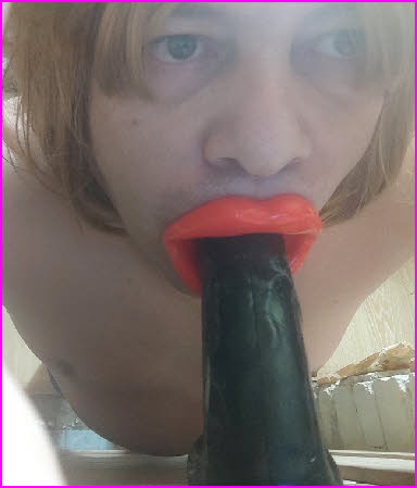 Cock-hungry sissy slut Olga sucks huge black dildo