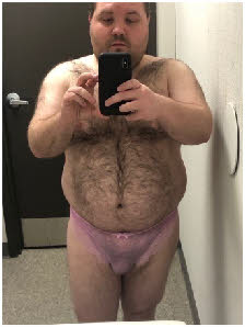 Hairy panty wearer Mark in see-through pink knickers