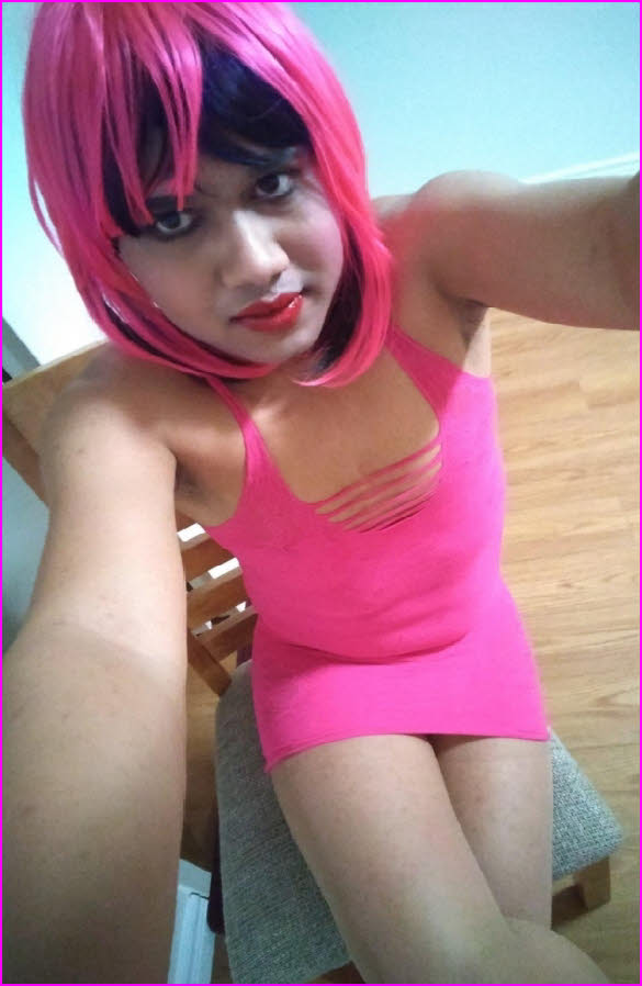 Sissy cuckold Sophia transformed in slutty pink dress
