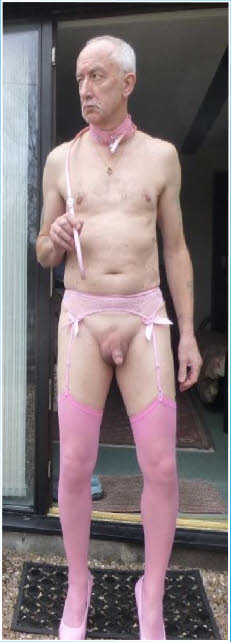 Limp-dicked sissy loser Andy Marks exposed in pink stockings and suspenders