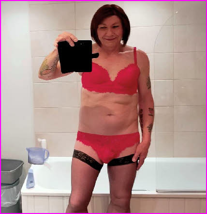 Gay sissy cum addict in red bra and panties Gay sissy cum addict in red bra and panties