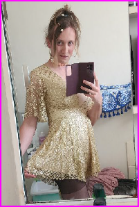 Ruined sissy Cassie looking like a cute little slut in her pretty gold frock
