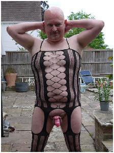 Married man Andrew Smith from Fleet in body stocking and clit cage